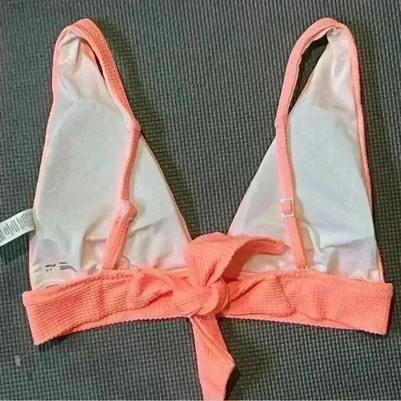 Aerie Bikini Triangle Top Small Orange Texture Lined Padded Adjustable Strap NWT - Picture 4 of 5